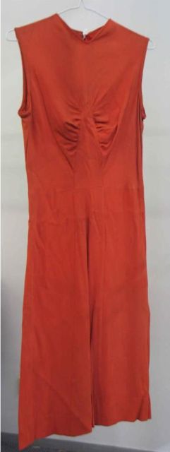 Appraisal: Afternoon dress in coral rayon crepe some discolouration and tears