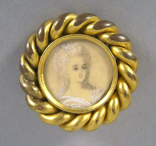 Appraisal: Miniature watercolor on ivory portrait brooch late th c dia