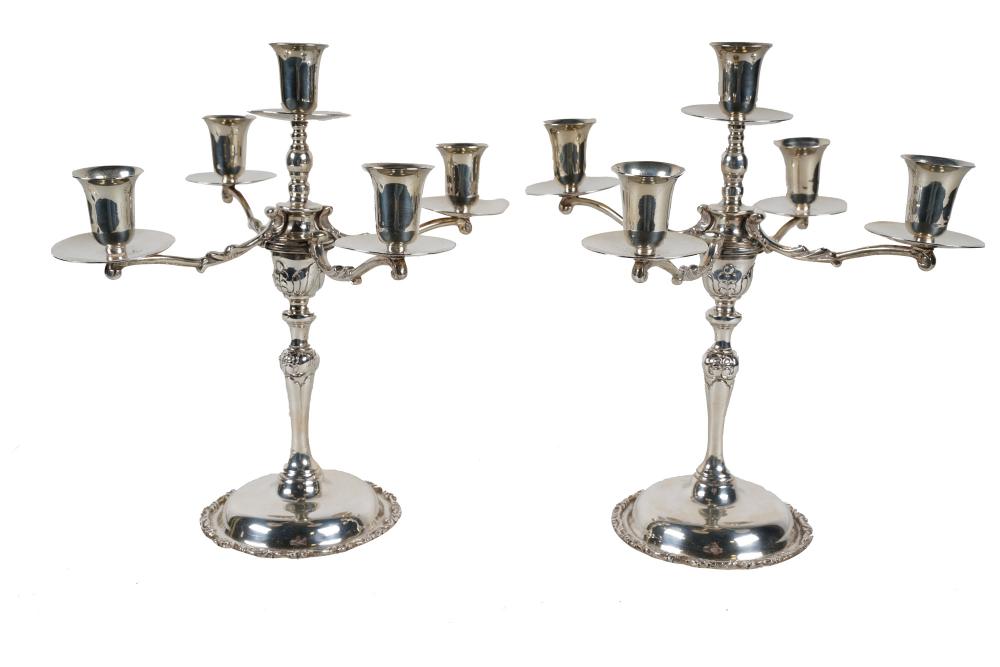 Appraisal: PAIR OF MEXICAN STERLING FIVE-LIGHT CANDELABRAmarked Anfer Hecho en Mexico