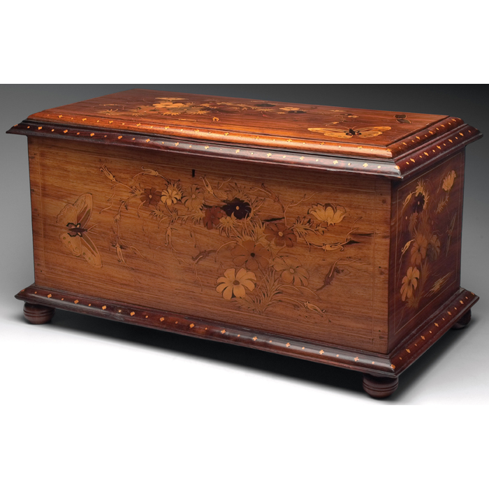 Appraisal: Art Nouveau chest footed form with intricately inlaid floral and