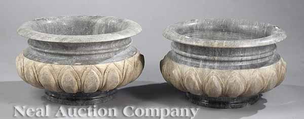 Appraisal: A Pair of Fluted Grey Marble Jardini res low campagna