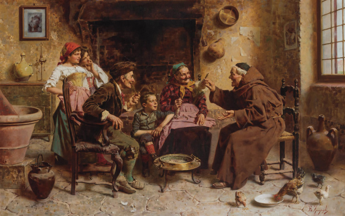 Appraisal: EUGENIO ZAMPIGHI Italian - The Monks Lesson oil on canvas