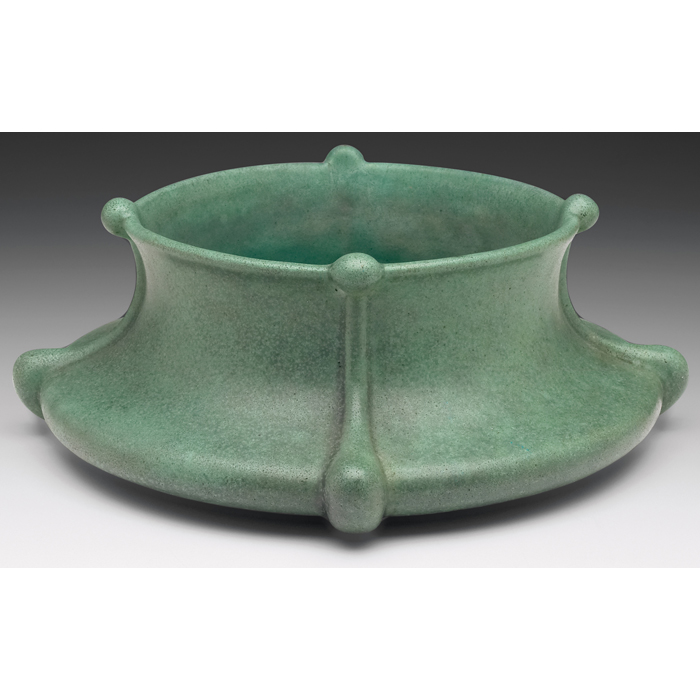 Appraisal: Teco bowl unusual shape with fourprotrusions under a good green