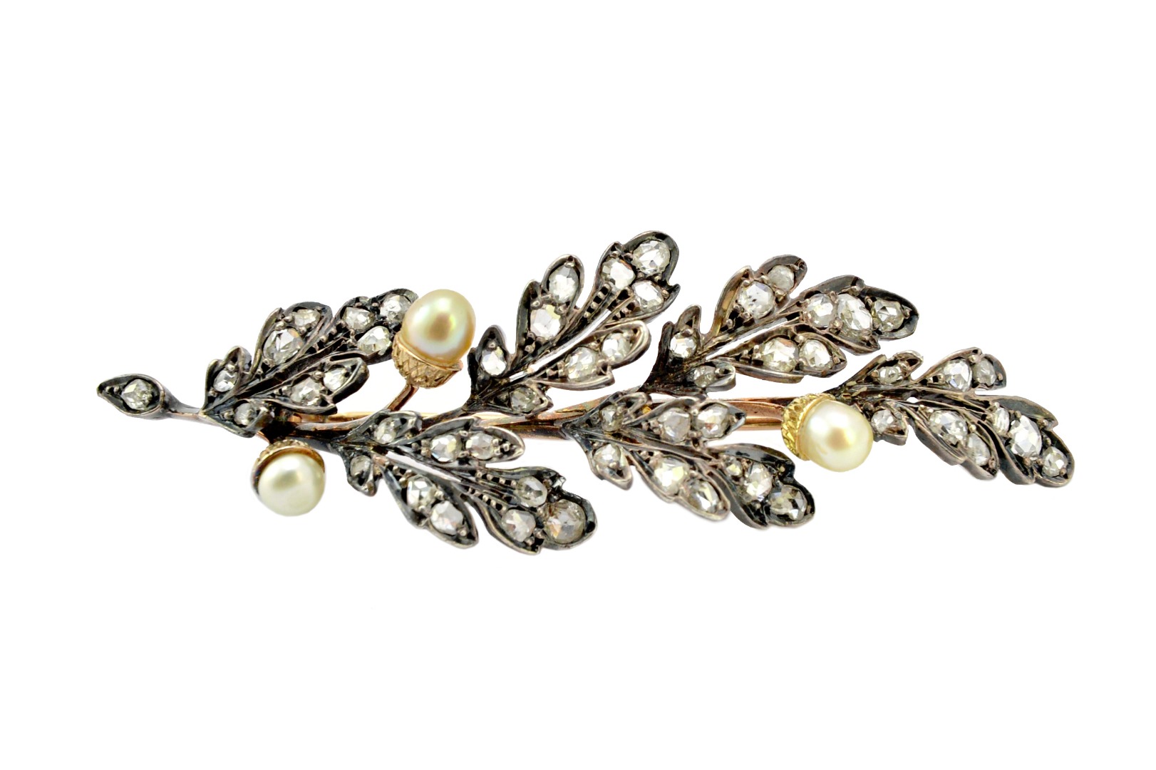 Appraisal: A French rose diamond and cultured pearl brooch designed as