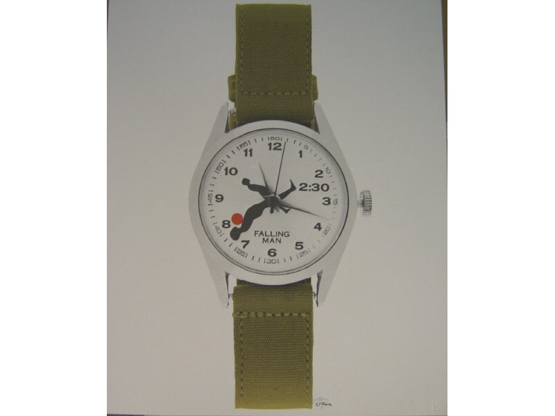 Appraisal: ERNEST TROVA AMERICAN B FALLING MAN WRIST WATCH color lithograph