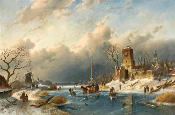 Appraisal: CHARLES HENRI LEICKERT Belgian - Skaters Near a Windmill oil