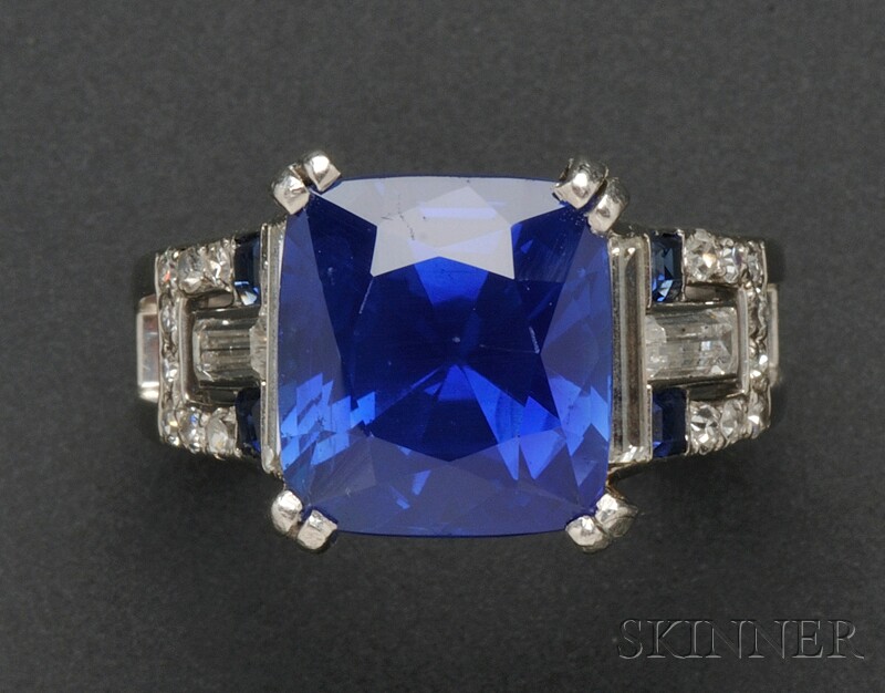 Appraisal: Kashmir Sapphire Ring prong-set with a cushion-cut sapphire measuring approx