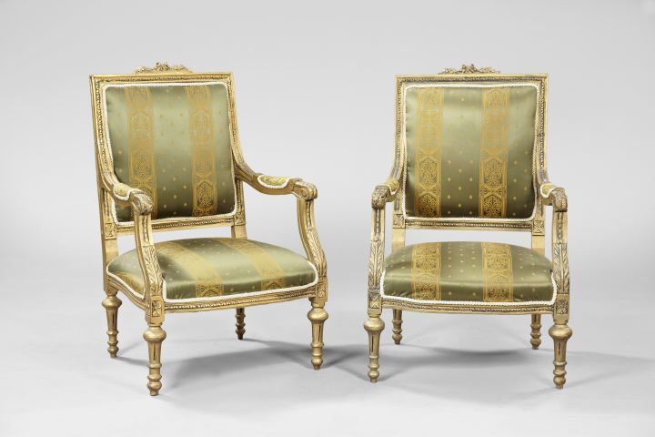 Appraisal: Pair of Louis XVI-Style Polychromed Fauteuils late th century each