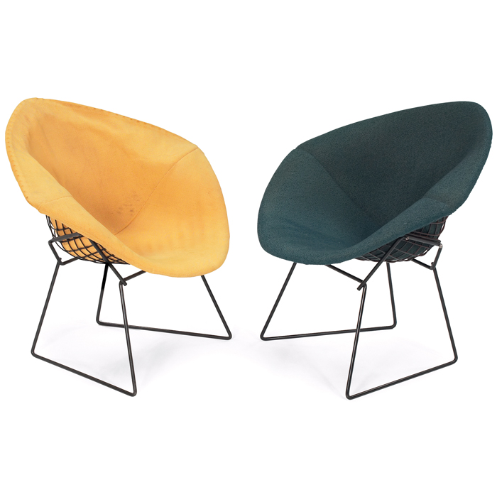 Appraisal: Harry Bertoia Diamond chairs pair by Knoll black plastic-coated wire