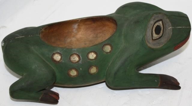 Appraisal: HAIDA OR TLINGIT POLYCHROME FROG EFFIGY FOODBOWL EARLY TH CENTURY