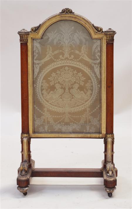 Appraisal: A th century walnut and gilt fire screen the moulded