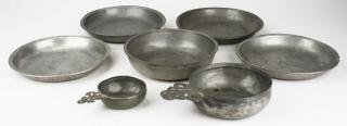 Appraisal: Early Th C Pewter Bowls Porringers Pcs dias - inches