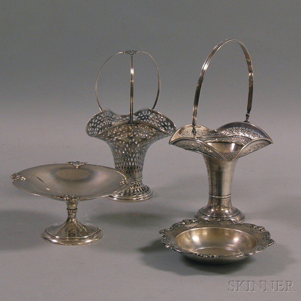 Appraisal: Four Pieces of Sterling Silver Tableware two reticulated baskets one