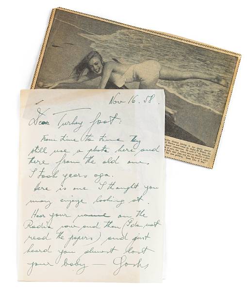 Appraisal: A Marilyn Monroe-received rare letter from Andre de Dienes Handwritten