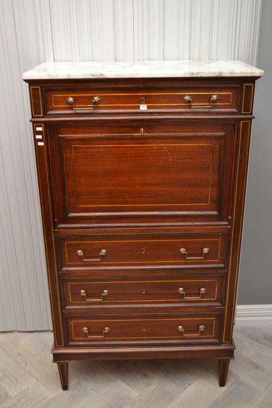 Appraisal: A LOUIS XVI STYLE BRASS INLAID MAHOGANY SECRETAIRE A LOUIS