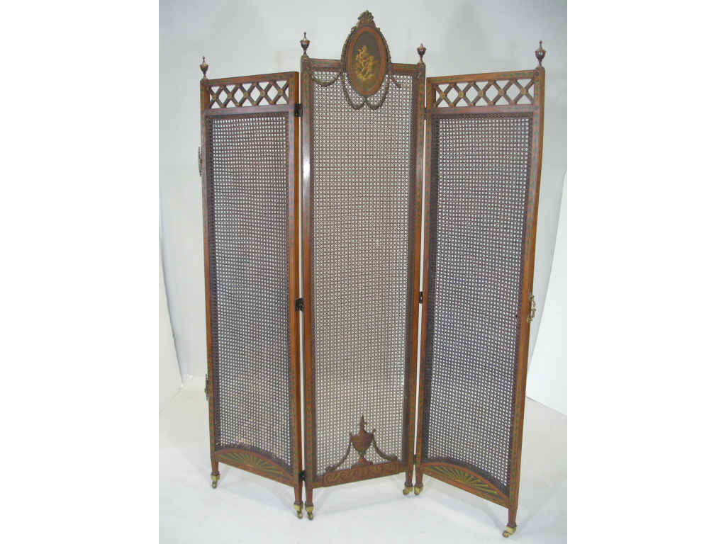 Appraisal: Folding Three Part Screen English Adams Style c mahogany frame