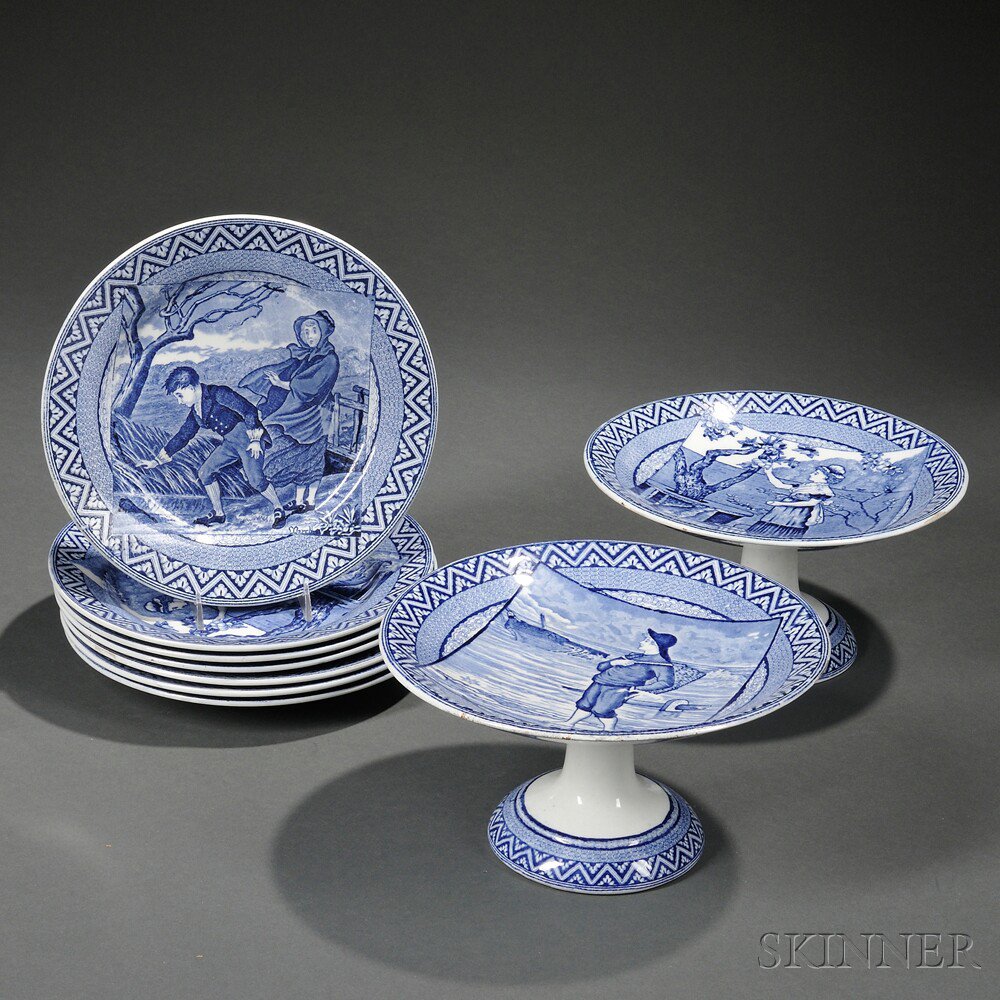 Appraisal: Nine Wedgwood Blue Transfer-printed Month Dishes England c from designs