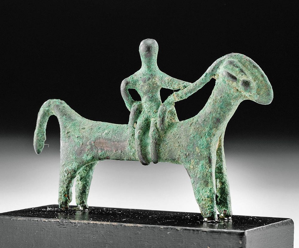 Appraisal: Near-Miniature Persian Bronze Horse Rider ex-Sothebys Ancient Near East Persia