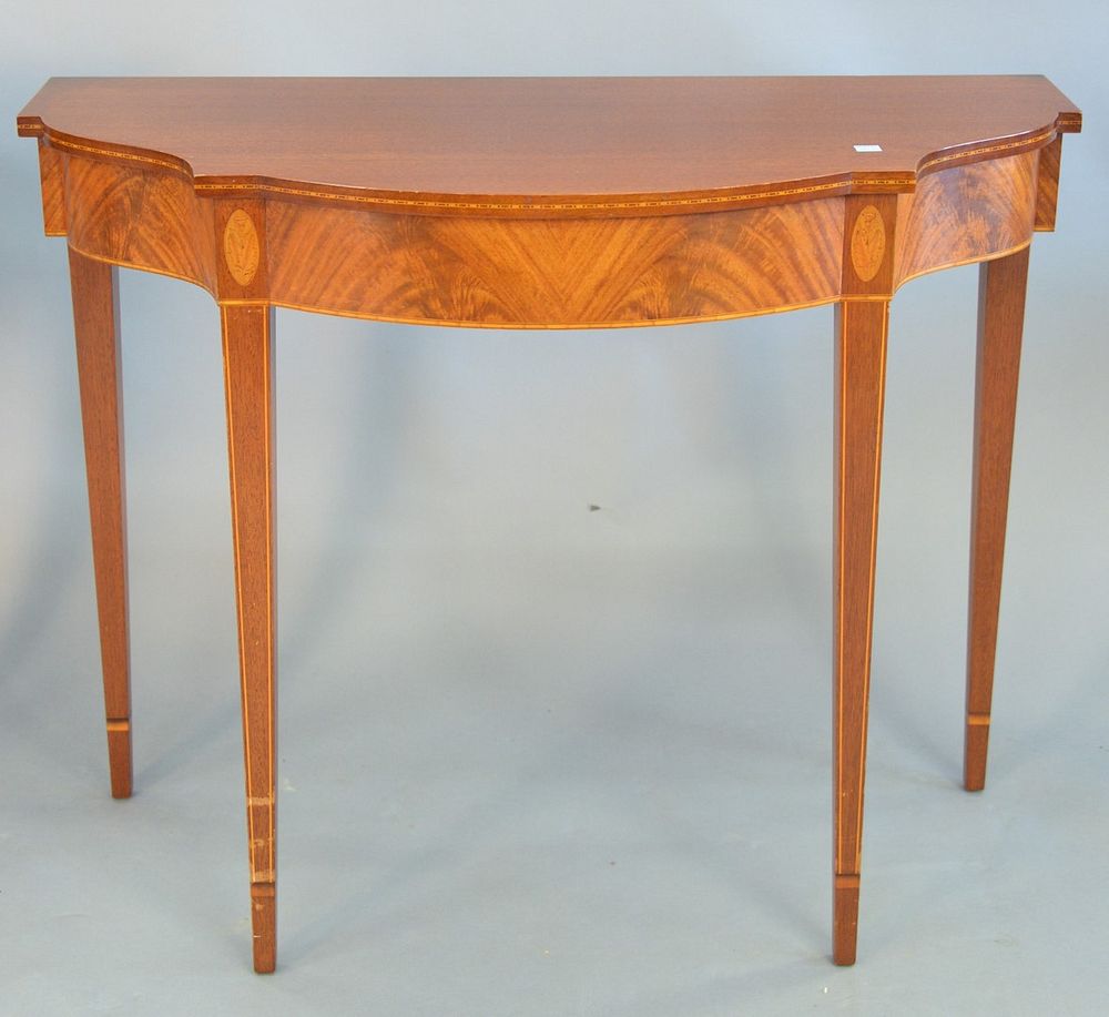 Appraisal: Margolis Hepplewhite style mahogany inlaid console table ht top x