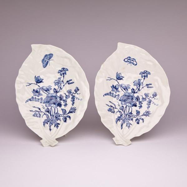 Appraisal: Two Worcester Wispy Chrysanthemum Sprays Leaf Shaped Dishes c printed