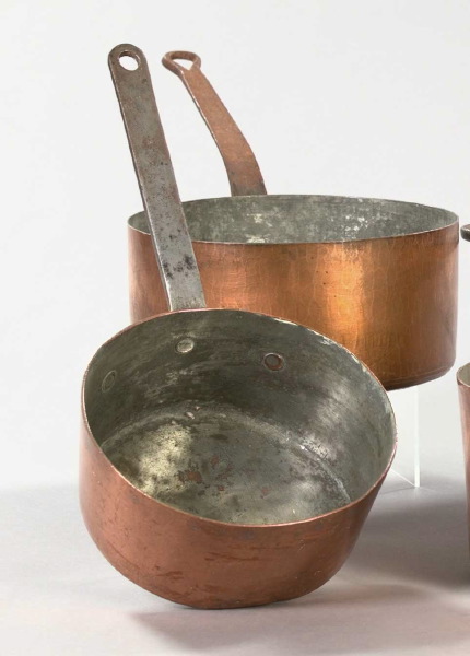 Appraisal: Two Similar French Wrought-Iron-Mounted Cylindrical Copper Cooking Pots first quarter