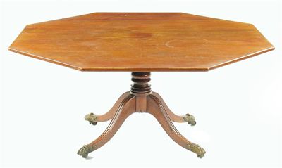 Appraisal: An Irish mahogany octagonal tilt-top centre table on a turned