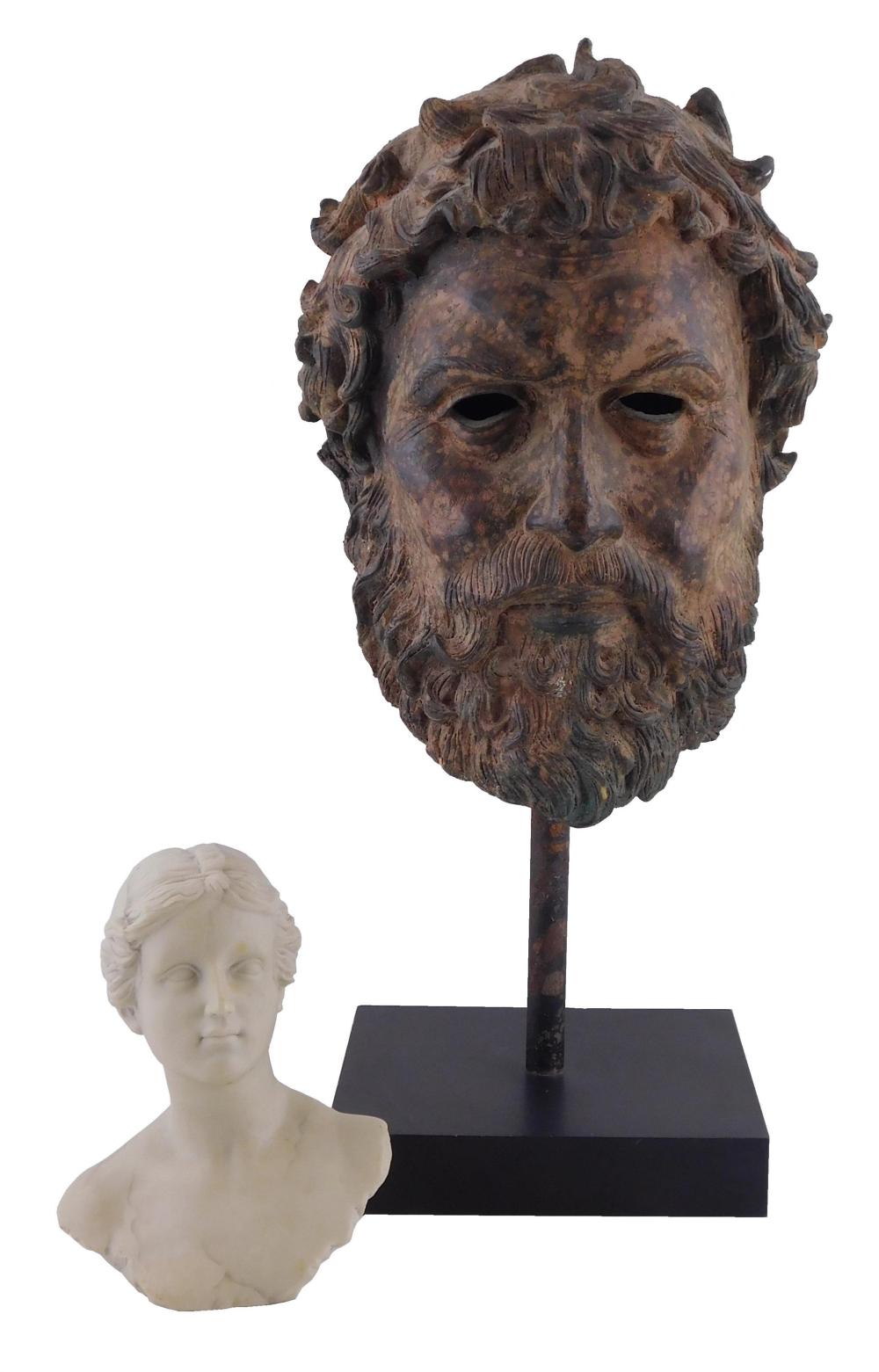 Appraisal: Two sculptures Bronze head of Poseidon th C sculpture after