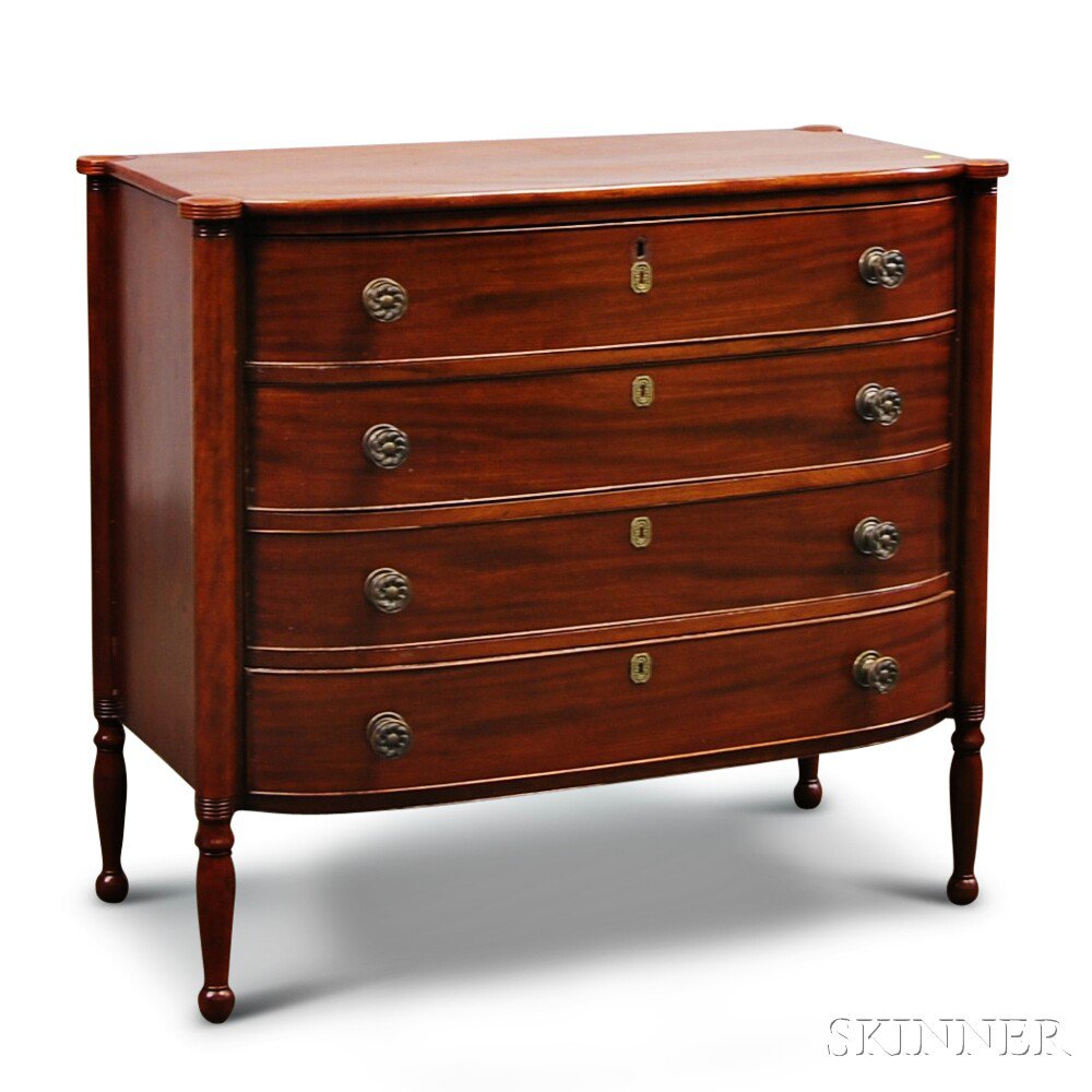 Appraisal: Late Federal Mahogany Veneer Bow-front Chest of Drawers America early