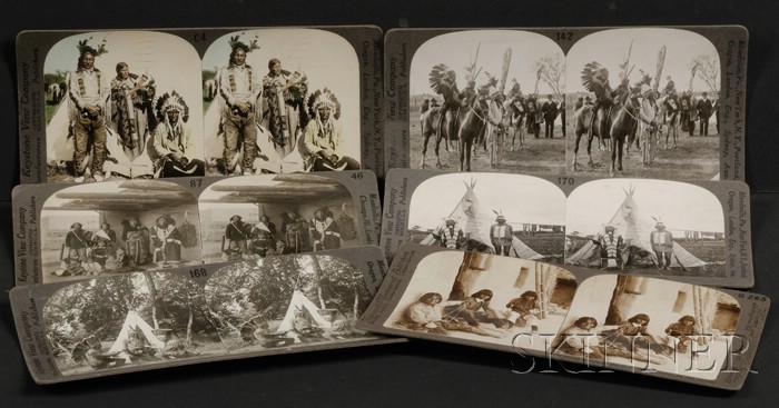 Appraisal: Six Keystone Stereo Views three of Plains Indians two Southwest