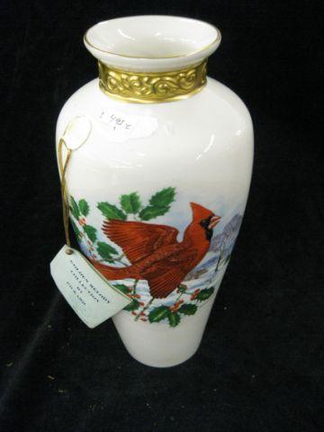 Appraisal: Pickard Porcelain Vase with cardinal holly Golden Melody excellent