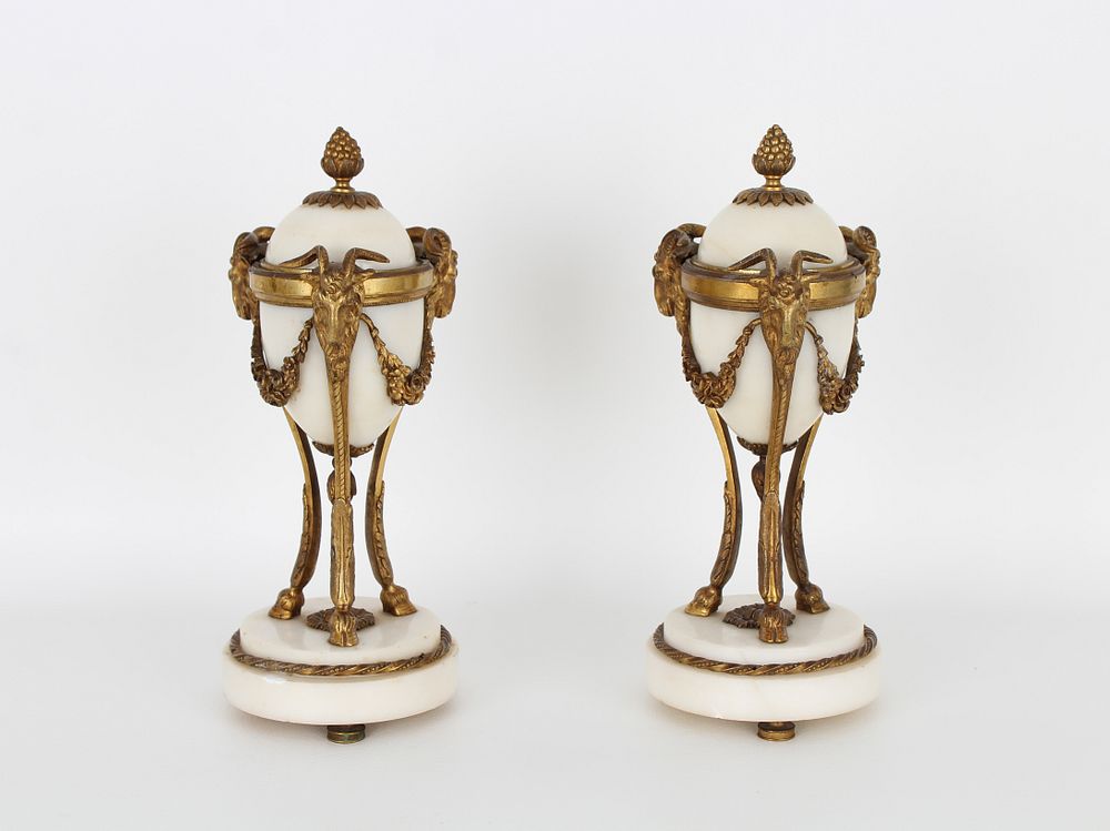 Appraisal: Pair of Neoclassical Gilt Marble Candle Sticks Pair of French