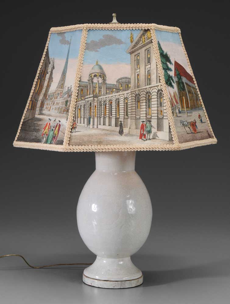 Appraisal: Lamp Base Hand-Painted Cut-Out Shade probably German early th century