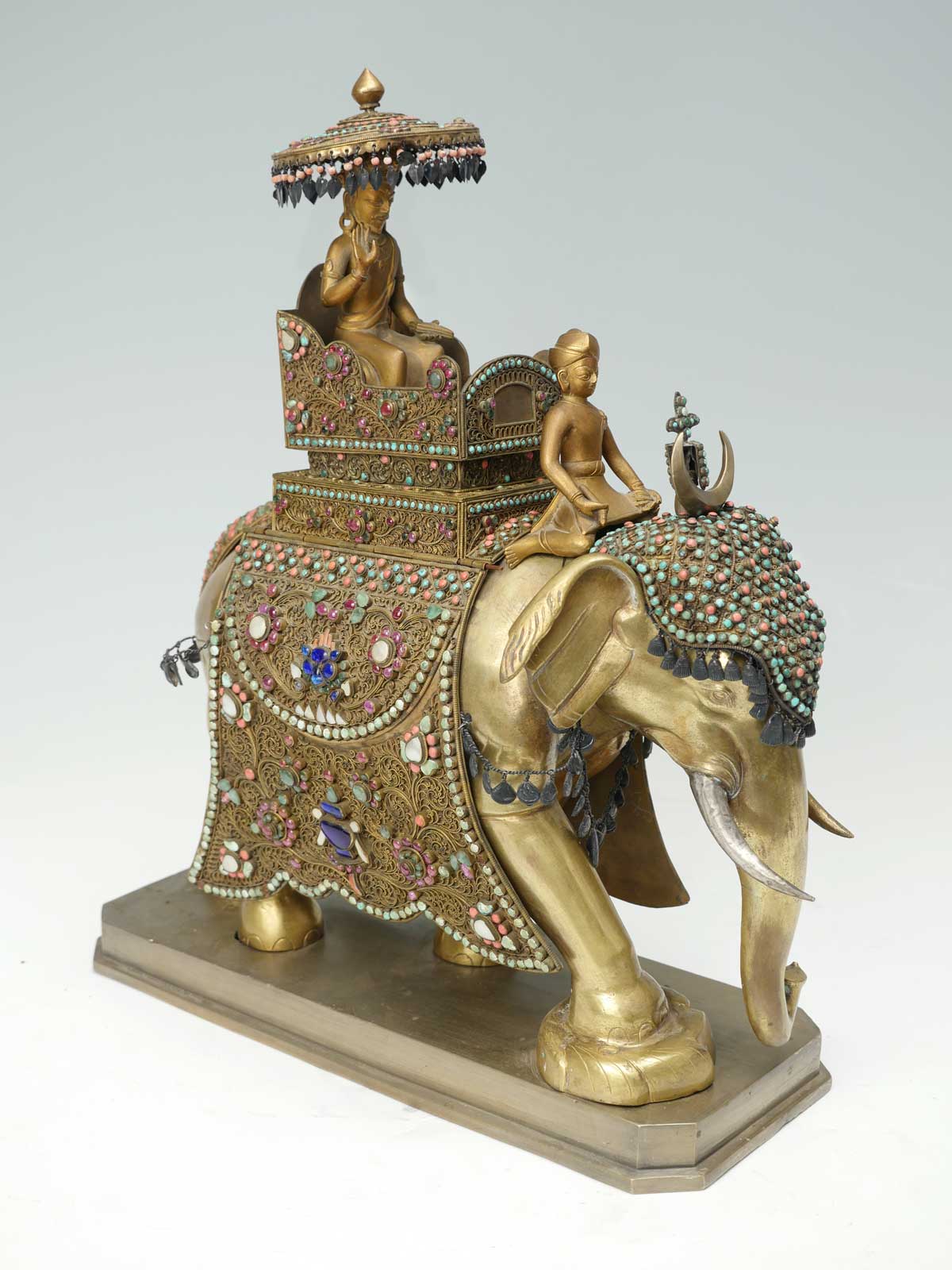 Appraisal: NEPALI JEWELED GILT BRONZE ELEPHANT SCULPTURE Large gilt bronze Elephant