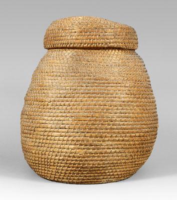 Appraisal: Lidded coiled rye basket fitted lid probably Pennsylvania th century