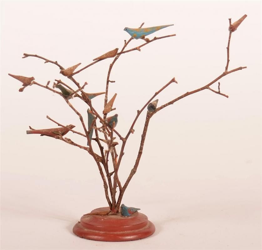 Appraisal: Strawser Carved and Painted Wood Mini Bird Tree Strawser Carved