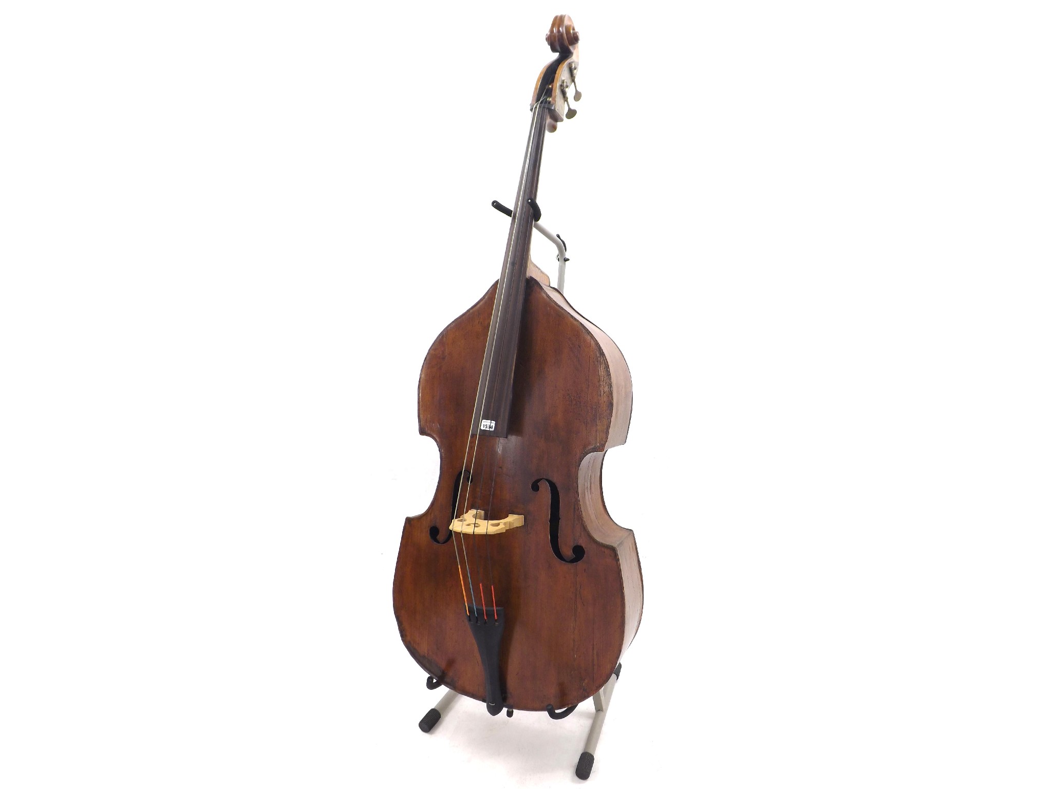 Appraisal: Interesting mid th century double bass with nickel mounted bowThis