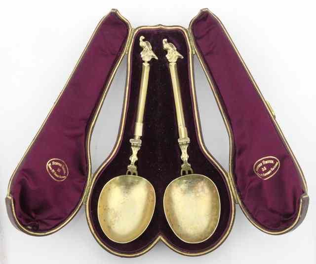 Appraisal: A pair of foreign silver gilt spoons the bowl reverse