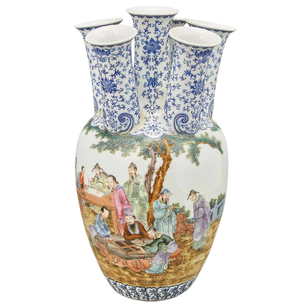 Appraisal: Chinese Famille Rose Enameled Porcelain Six-Neck Vase th Century The