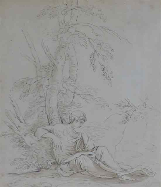 Appraisal: P J J pen and ink Youth seated beneath a