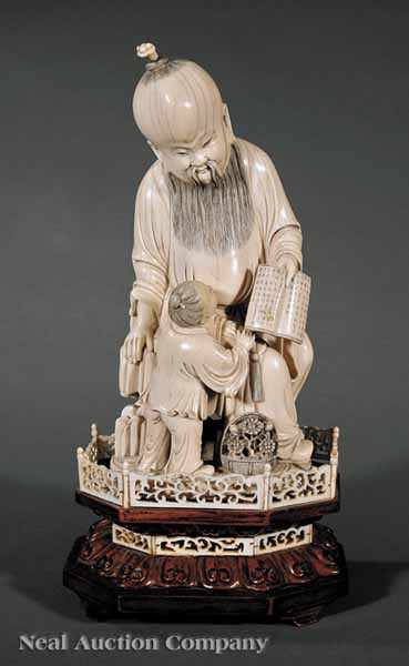 Appraisal: A Large Chinese Carved Ivory Daoist Immortal Figural Group finely