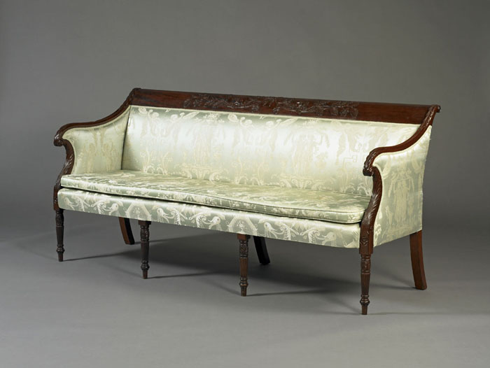 Appraisal: FINE PHILADELPHIA FEDERAL CARVED MAHOGANY SOFA The horizontal crest carved