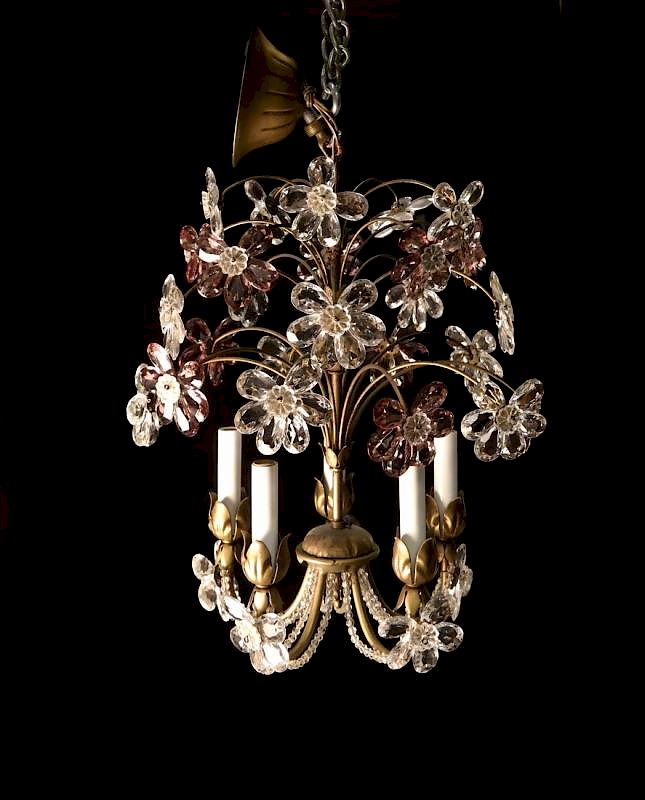 Appraisal: Bagues Style Crystal Chandelier -light clear and pink bagues crystal