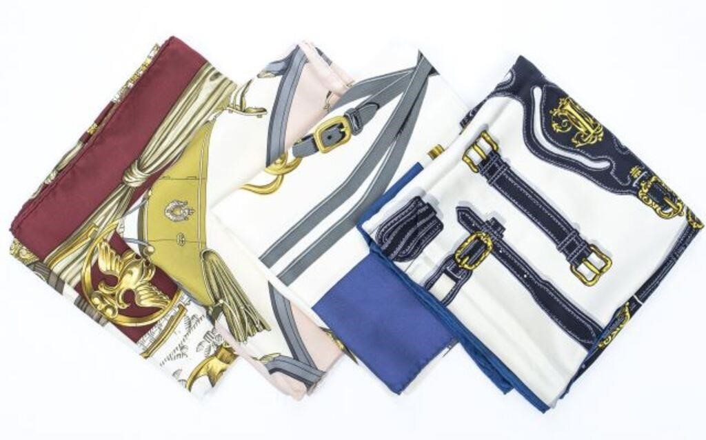 Appraisal: lot of Hermes silk twill scarves including Brides de Gala