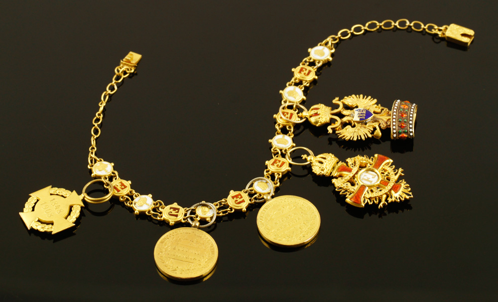 Appraisal: - K Bracelet with Enamel and Gold Charms K yellow