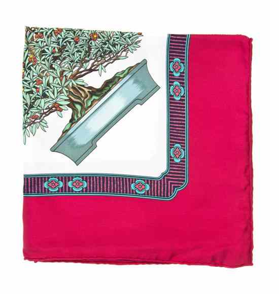 Appraisal: An Hermes Silk Scarf in a 'Bonsai' motif Labeled within