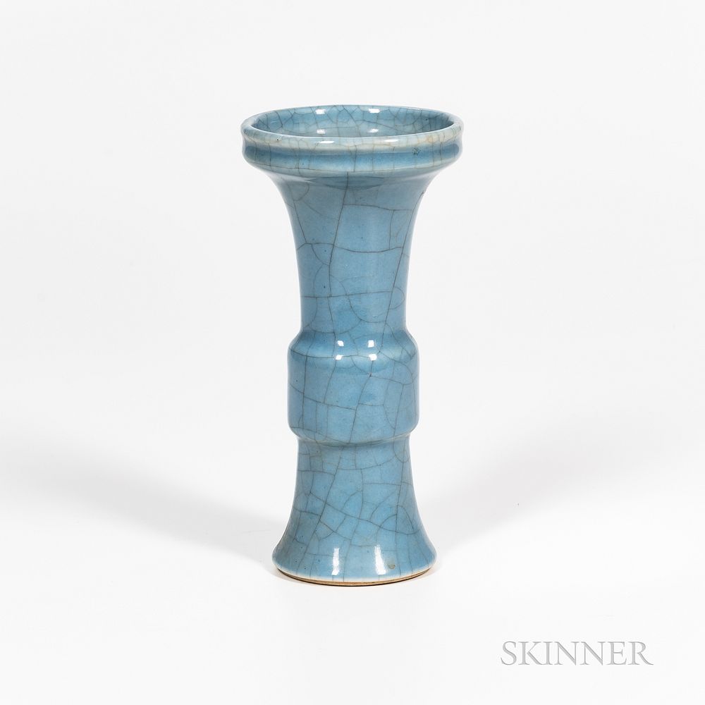 Appraisal: Clair-de-lune Crackle-glazed Vase Clair-de-lune Crackle-glazed Vase China Kangxi style gu-form