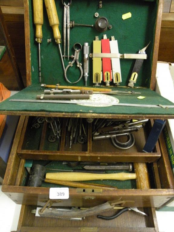 Appraisal: A small tool chest with tools pair of binoculars etc