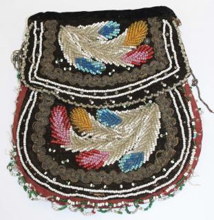 Appraisal: th c NE Woodlands beaded cloth purse w cones metallic