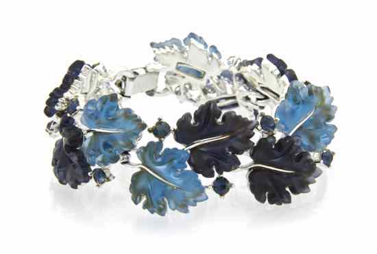 Appraisal: A Lisner Blue Resin and Rhinestone Leaf Bracelet Stamped Lisner