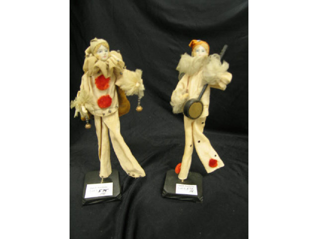 Appraisal: Pair of Deco Bisque Head Doll Figurines silk clothing